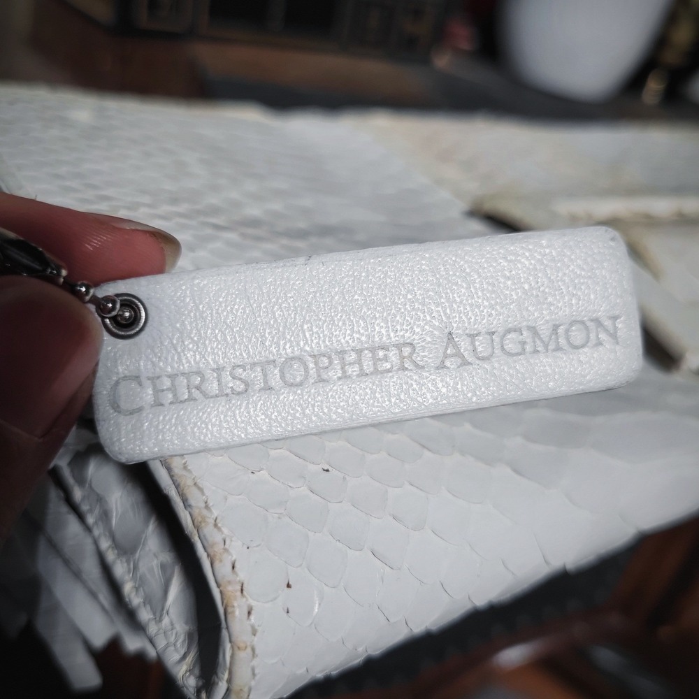 Christopher Augmon Clutch Bag White Snakeskin Leather Luxury Exotic Skin Purse - Picture 8 of 8
